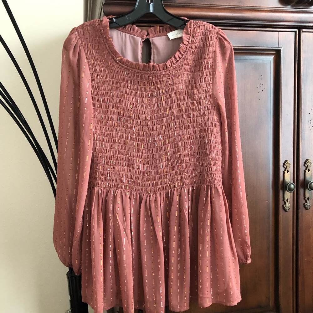 MELLODAY Dusty Rose Smocked Blouse